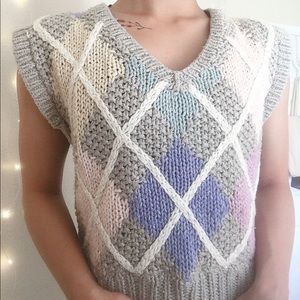 Pastel Colored Argyle Knit Sweater Vest